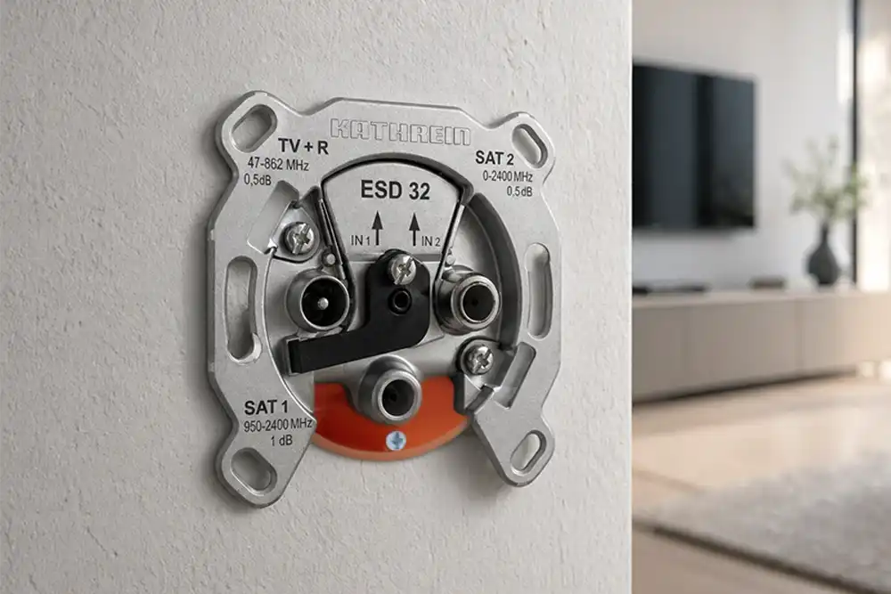 Antennendose in der Wand in einem Wohnzimmer