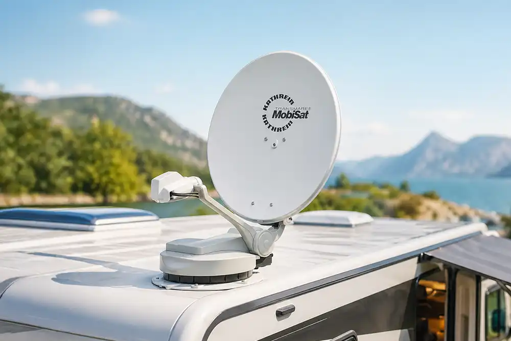 Automatische Camping Sat-Antenne auf dem Dach eines Wohnmobils