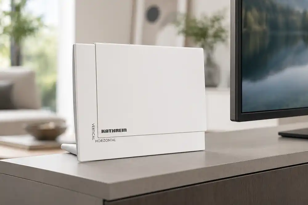 Terrestrische Antenne auf einem Sideboard im Wohnzimmer